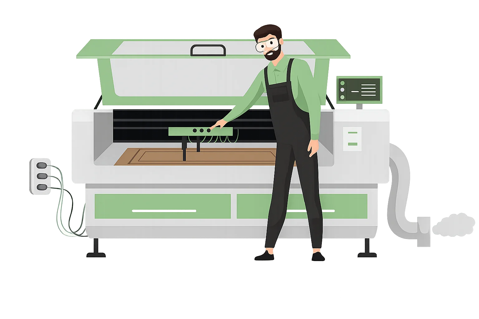 Illustration of laser cutting machine operator