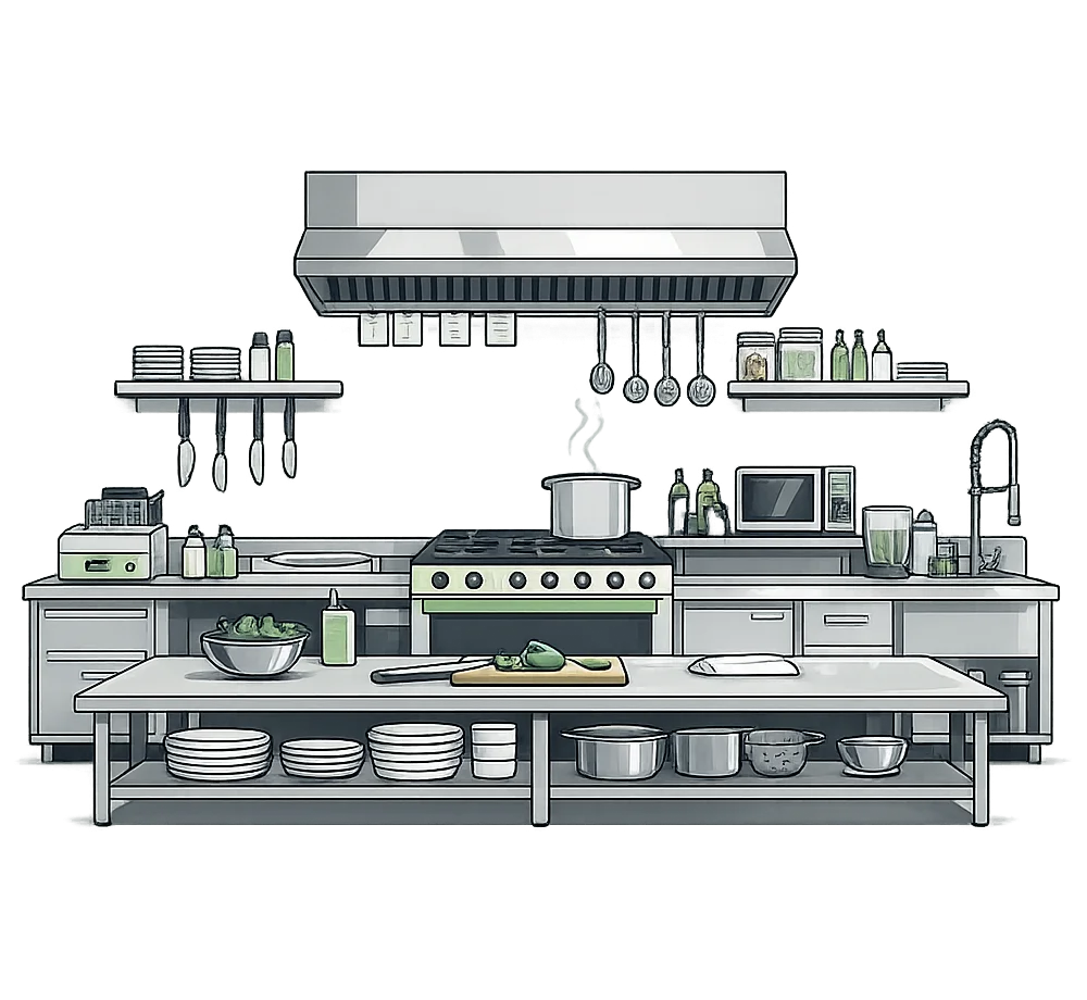 Illustration of commercial kitchen sheet metal industry