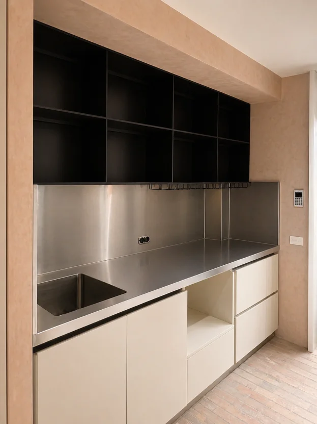 Custom stainless steel bench and shelving