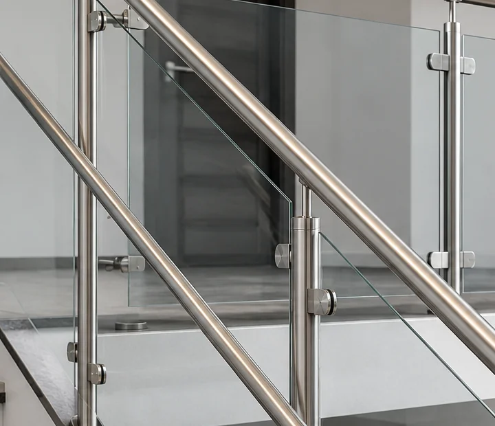 Stainless steel handrail and glass balustrade