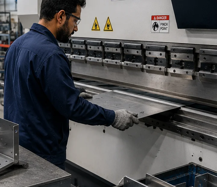 Press brake operator bending sheet metal