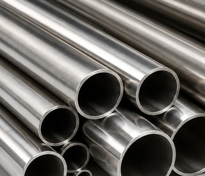 Stainless steel tubes close up
